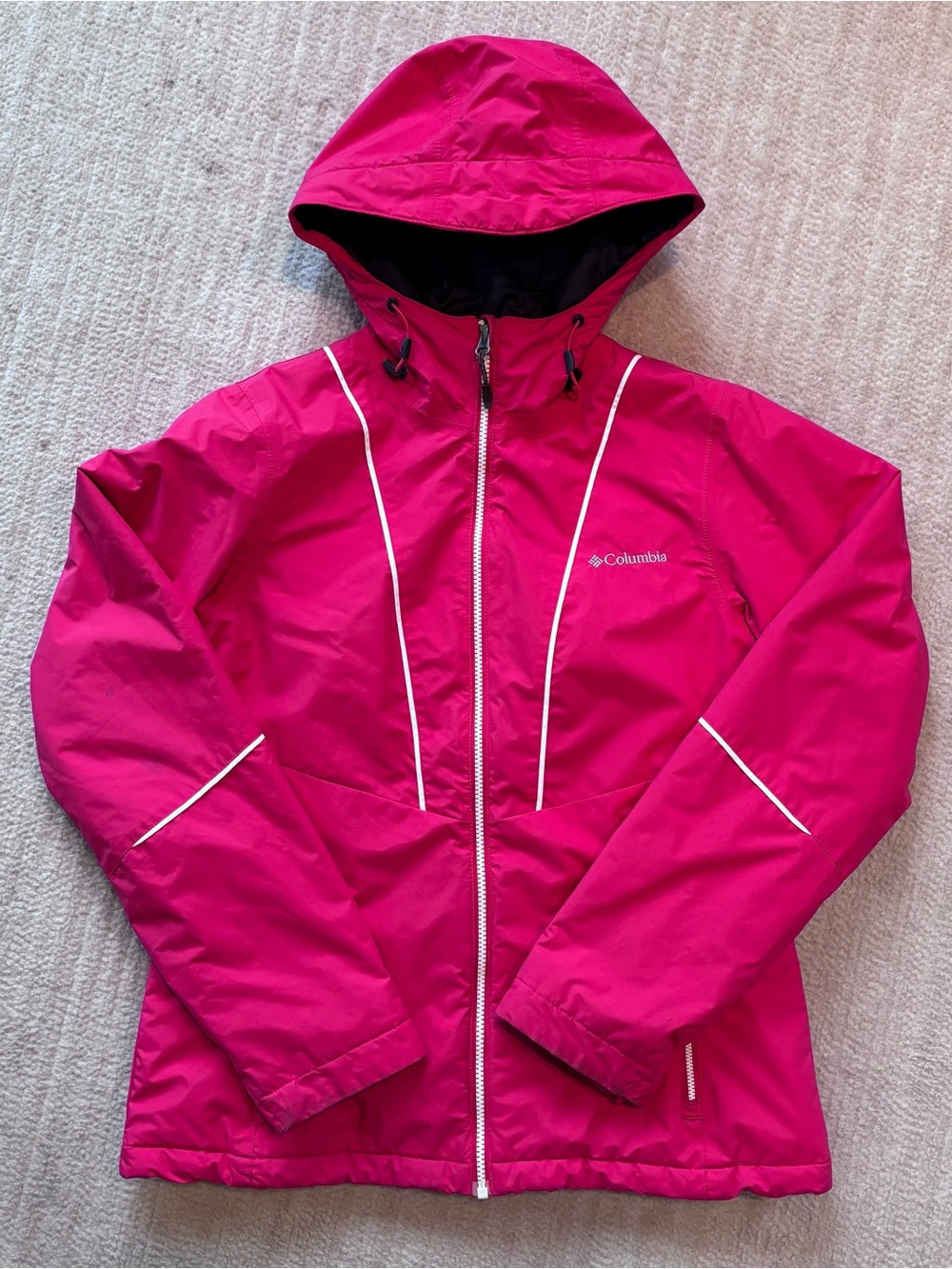 Columbia Hot Pink Hooded Windbreaker with White Trim